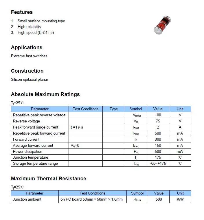 500pcs 3.4mmx1.4mm SMD Diodes résistance résistances SMD in4148 1/2w 