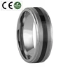 Step Edged Groove Center Filled With Black Resin Men's Brushed Tungsten Ring
