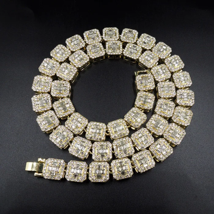 

New Design 11.5mm Iced Out Baguette cz Tennis Chain Hip Hop Necklace