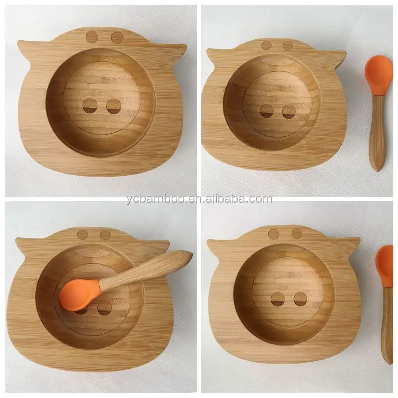 Bamboo Baby Feeding Bowl With Silicone Base And Spoon Buy Baby
