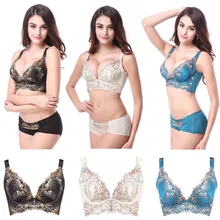 2016 Moda de Alto Grau de Luxo Push up Bra + Panty conjunto de Roupa Interior Das Mulheres Lace Bordados Bra Intimates Sexy Lingerie Feminina H011