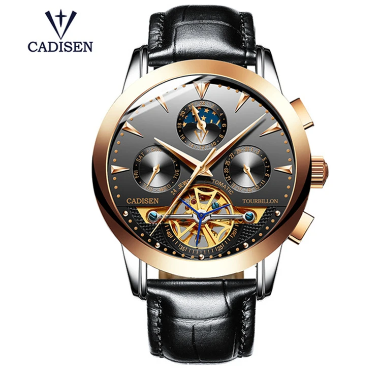 

Cadisen Top Brand Skeleton Automatic Mechanical Leather Wristwatch Mens Fashion Business Watches waterproof 30M Luxury Watch