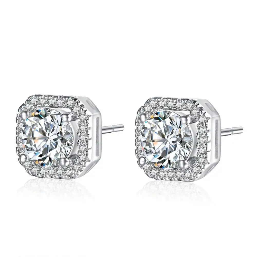 

Hot Sale 925 Sterling Silver Cubic Zirconic Stud Earrings Square Crystal Diamond CZ Stud Earrings, Picture
