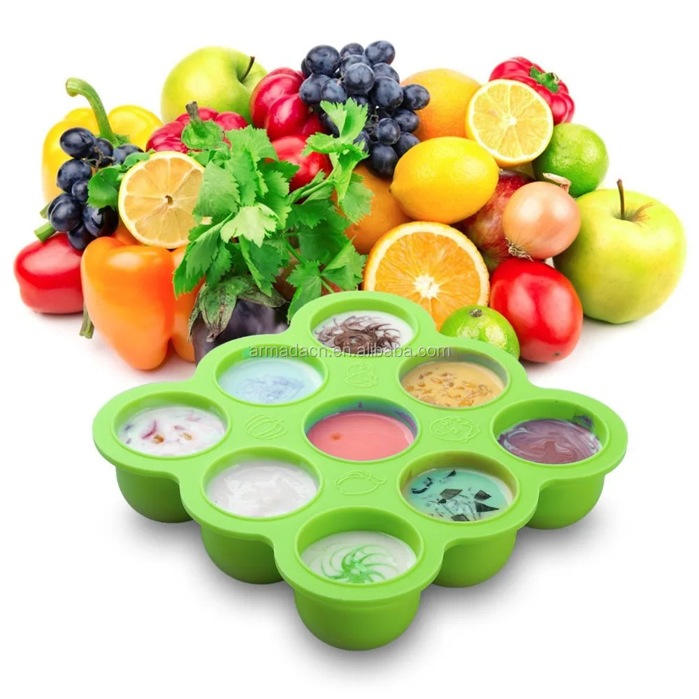 

BPA Free Food Grade 9 Cups Food Freezer Trays Silicone Food Storage Containers for Baby & Toddler