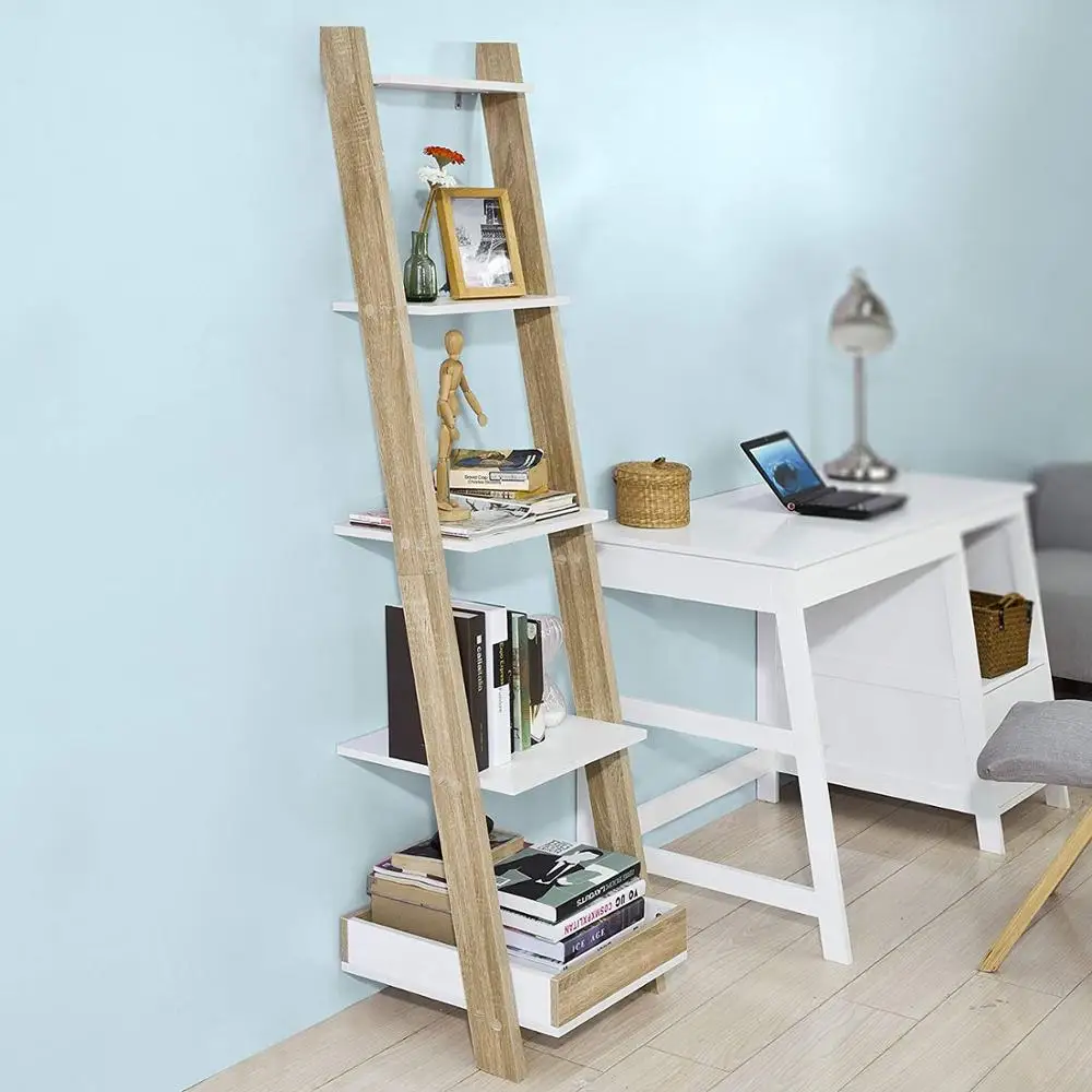 4 Layers Stable Living Room Bamboo White Book Corner Shelf For Sale