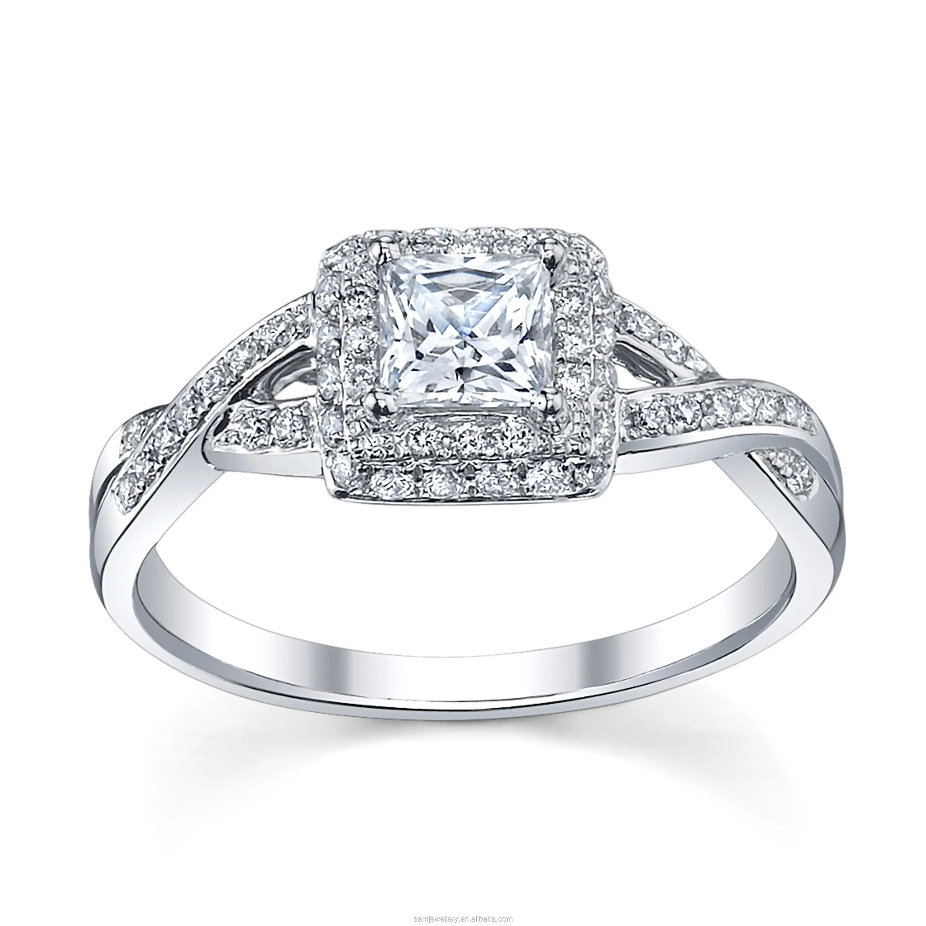 Princess Cut Cz Diamond Sterling 925 Silver Halo Engagement Ring Finger Ring  Women - Buy Princess Cut Cz Ring,Silver Wedding Ring,New Engagement Ring  Product on Alibaba.com