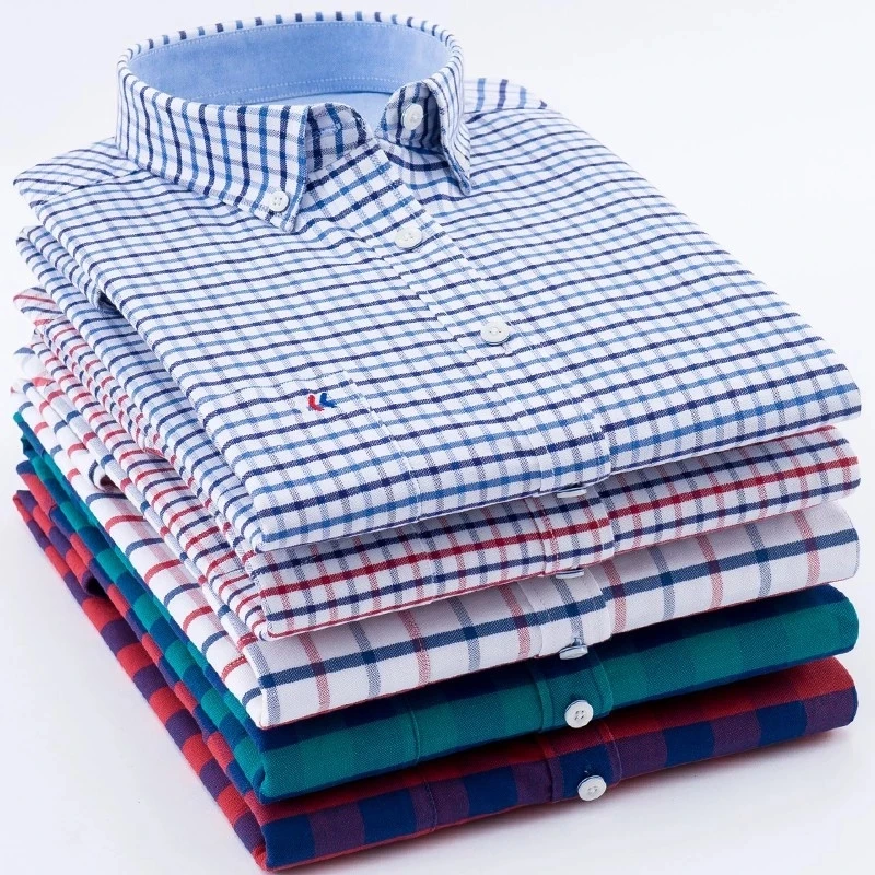 

Autumn Classical Style Yarn Dyed Checks Plaid Oxford Men Button Down Long Sleeve Dress Shirt, Multi color