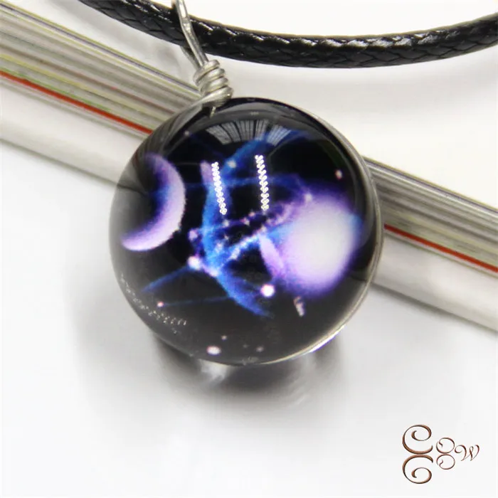 

Fashion 12 Twelve constellations Pendants Necklaces Zodiac Designs Stainless Plated Jewelry -Ball, Silver