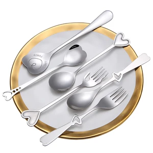 1010 Heart Shape Suger Coffee Spoon Fork Tableware Metal Stainless Steel 304 Cutlery Set