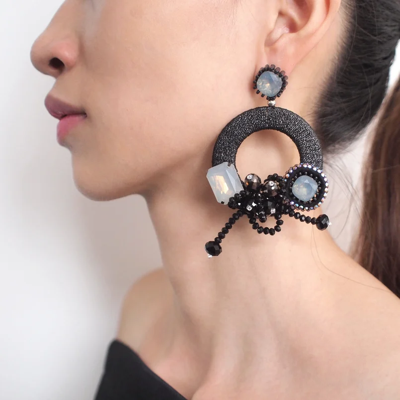 Bohemian Circular Statement Drop Earrings Handmade Luxury Multicolor Resin Bead Dangle Earrings Wedding Jewelry