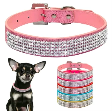 

New Style Pet Bowknot Kitten Collar Adjustable Bling Crystal Rhinestone PU Leather Dog Collar, Red, blue, black, brown, etc