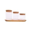 Glass Jar Set on Bamboo Tray and Natural Cork Lids,Bath Item Qtip Cotton Ball Canisters Decor, Seasonal Display