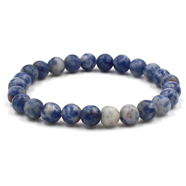 

2019 New Natural Stone Beads Bracelet Women Men Blue White Agate Beaded Stretch Bracelets Bangles (KB8073), As picture