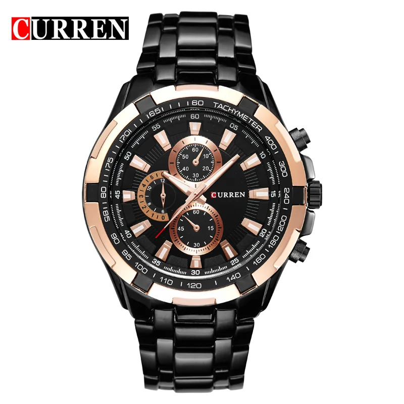 

Gold Case Curren Men Watch Stainless Steel Band Water Resistant Men Wrist Watch Japan Movt Army Style Watch Man