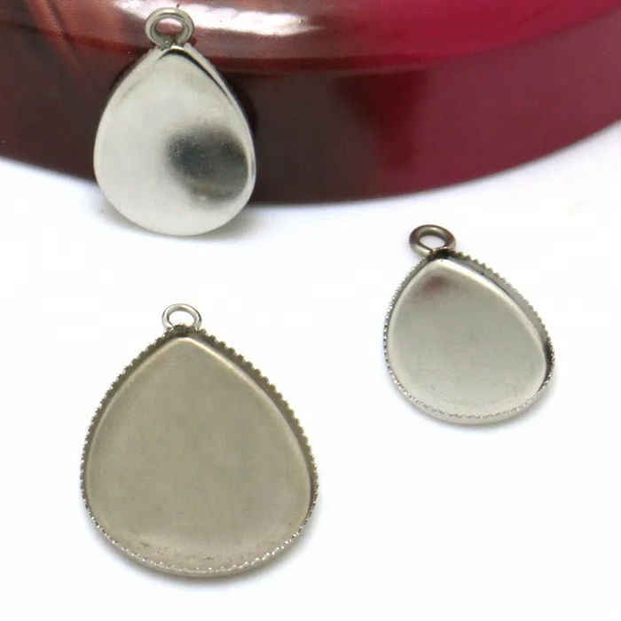 

Stainless Steel Pendant Blank Jewelry with Water drop shaped Teeth edge Tray for 13*18/18*25mm Cameo Cabochons,WHOLESALE, N/a