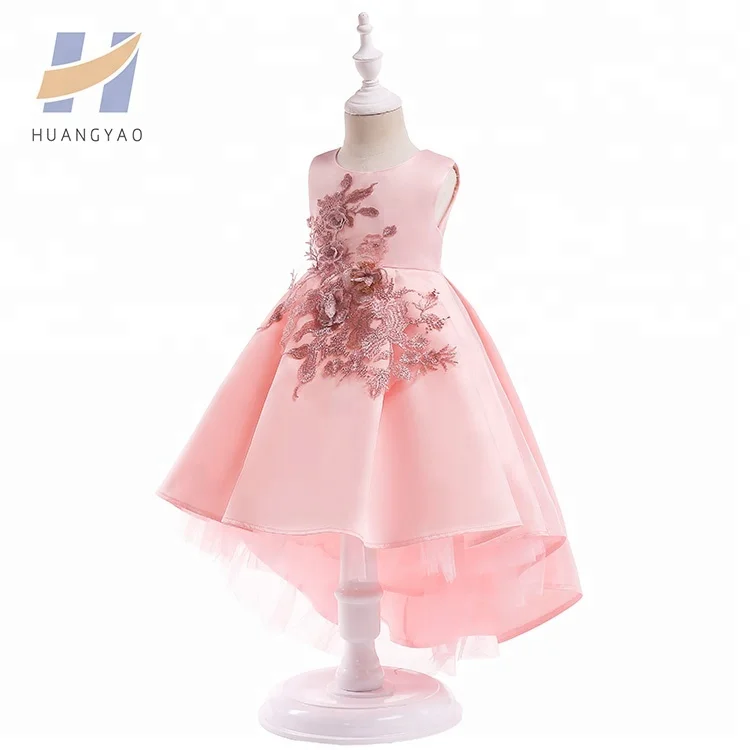 

Pink Hi Low Ball Gown Girl Party Wear Western Tutu Flower Girl Dress, As shown