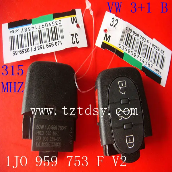Tongda key remote vw.3+1Button original remote key( 1JO 959 753F) V2 315MHZ