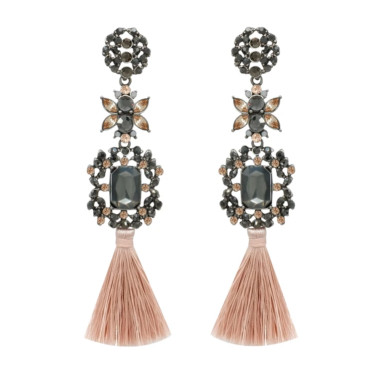 

2019 wholesale customized new design tanishq diamond silk thread tassel stud earrings women, Picture