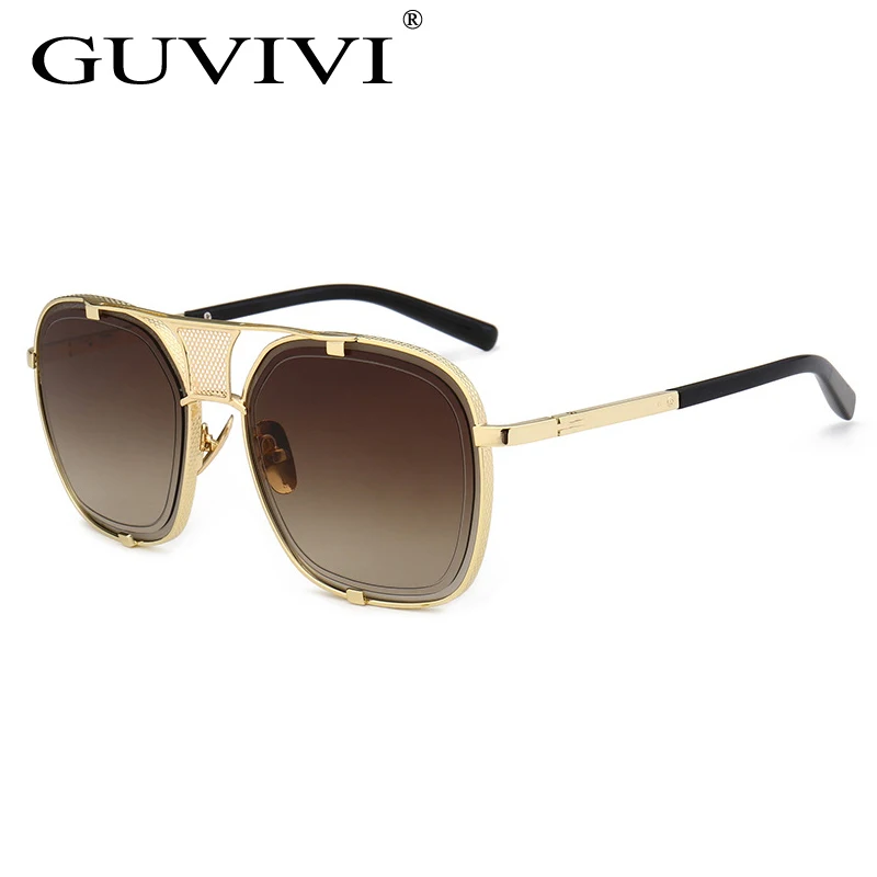 

GUVIVI Metal frame sunglasses square oversize mirrored gradient Custom sunglasses logo vintage double beam Sunglasses man