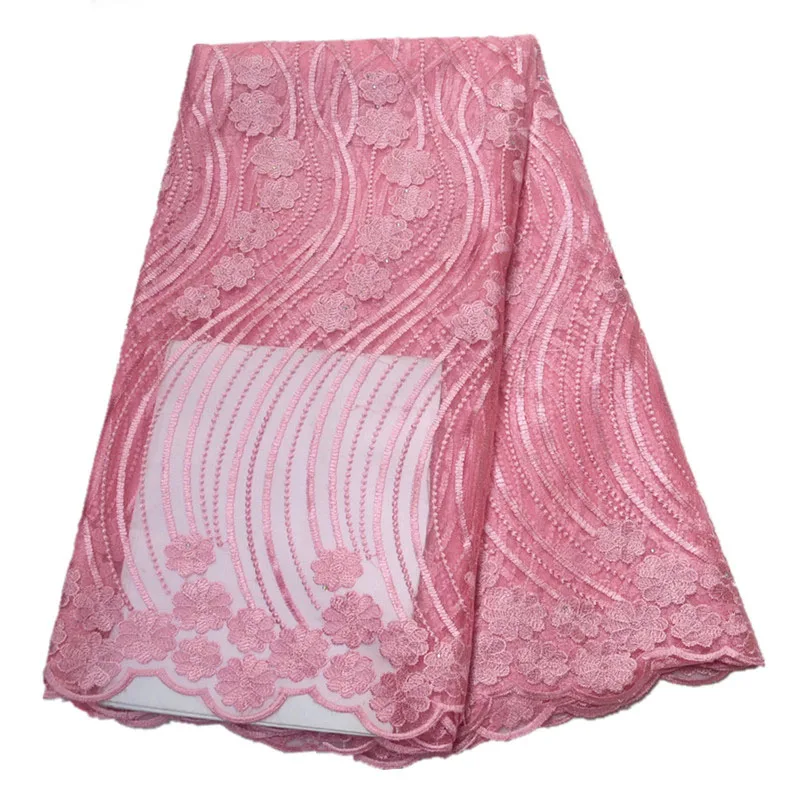 

Beautifical french embroidered lace fabric cheap lace tulle fabric pink french lace fabric 5yards ML4N741, Can be customized
