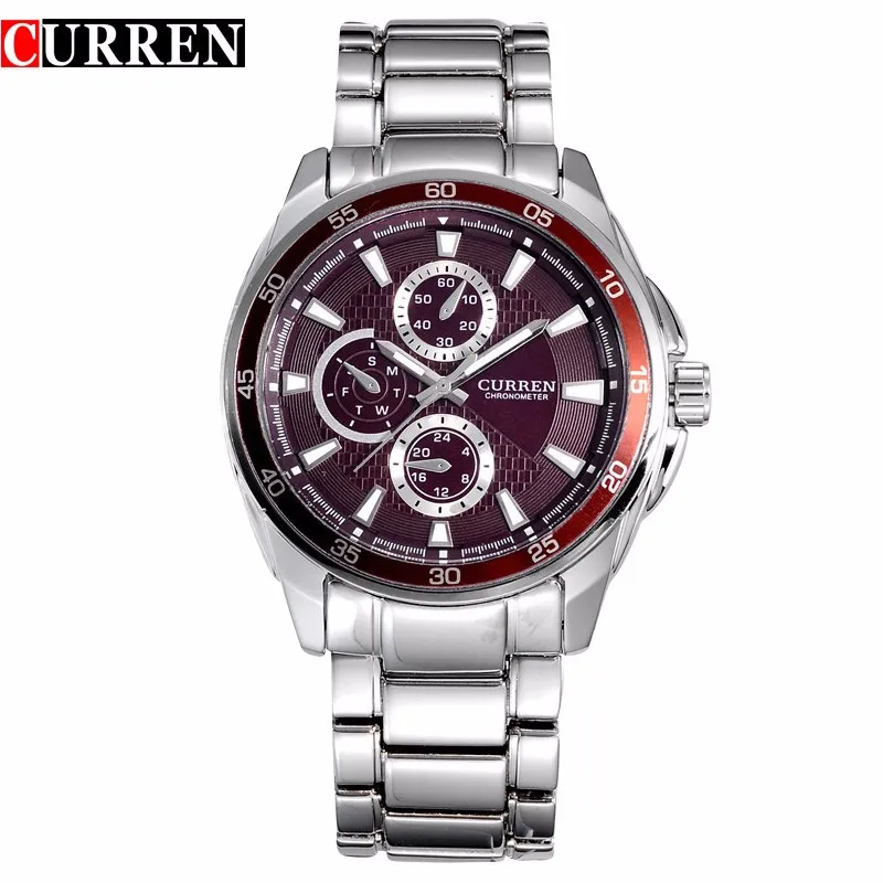

CURREN 8076 Casual Chronometer Quartz Watch with Round Dial/Embedded Dials/Strip Scale-Blue