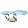 Living Room modern stainless steel movable round glass center coffee table