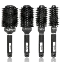 

Black Boar Bristle Brush Salon Hairdressing Blowing Hair Round Comb Anti-static Aluminum Barrel Nylon Hair Ceramic Brush