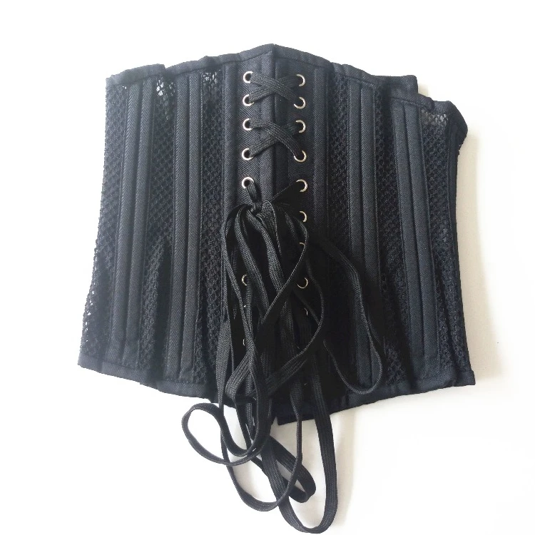 

26 Steel boned transparent mesh cheap waist training corsets, Black