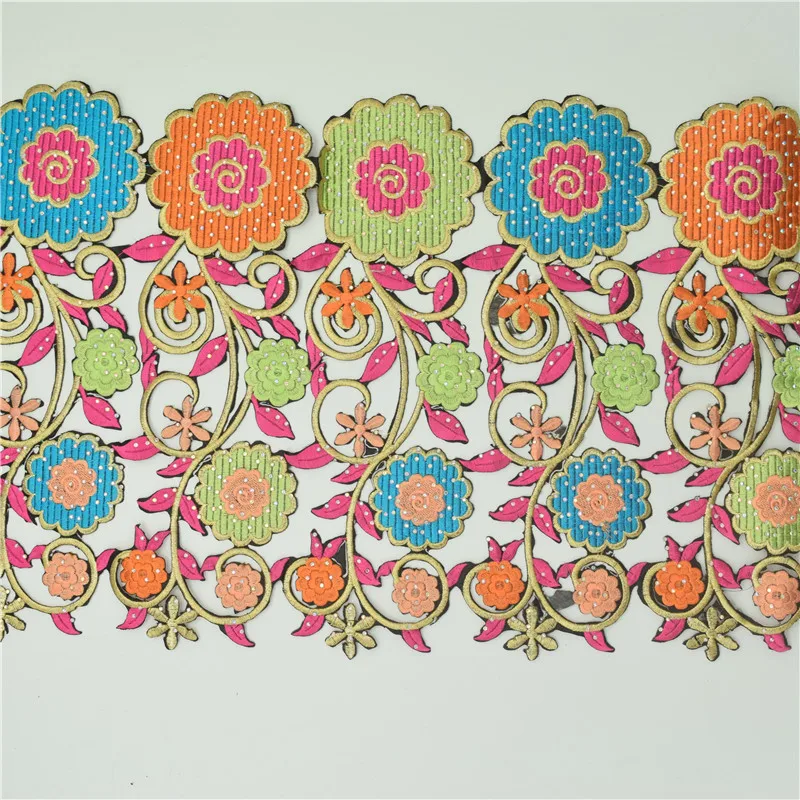 Beaded Sequin Rhinestones Floral Embroidered Lace Fabric Ribbon Trim Crochet Guipure Applique Motif for Wedding Dress