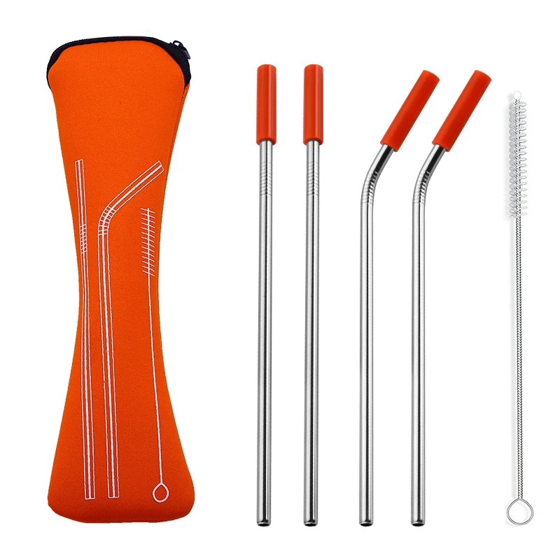 

4 pcs set metal straw with silicone tip Travel Case, Customized