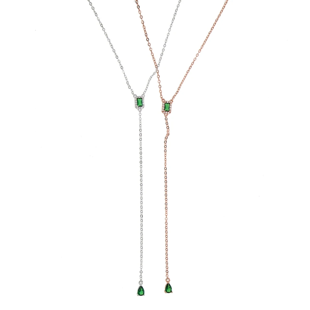 

sexy women long chain geometric square tear drop green cubic zirconia Y lariat necklace, Customized