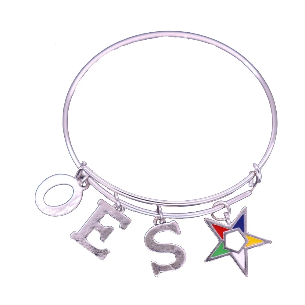 Adjustable Metal Wire Greek Letters Sorority Eastern Star OES Charm Bangles College Association Souvenir Jewelry