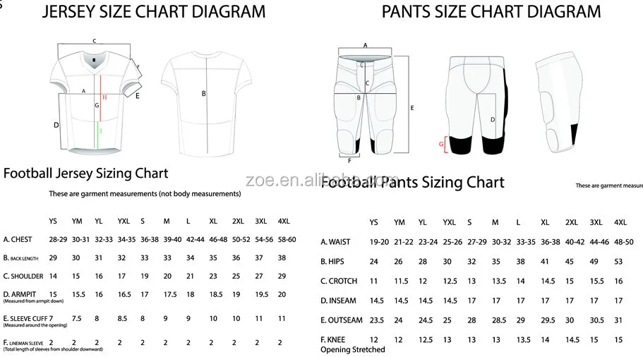 Football Pants Size Chart