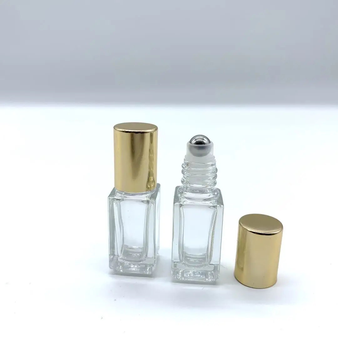 Diy 5ml Clear Square Roller Bottle With Metal Roller And Matte Gold