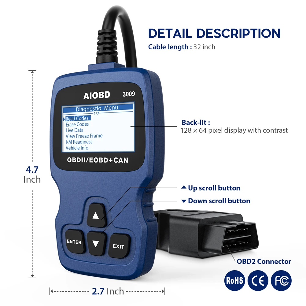 Hot Sale Aiobd 3009 Obd2 Code Reader Obdii Car Diagnostic Scanner Same