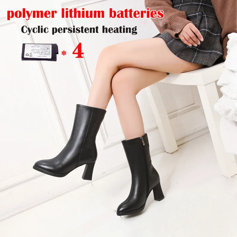 
OEM ODM New fashion Rechargeable battery heated women leather winter boots Electrically Heated Shoes 
