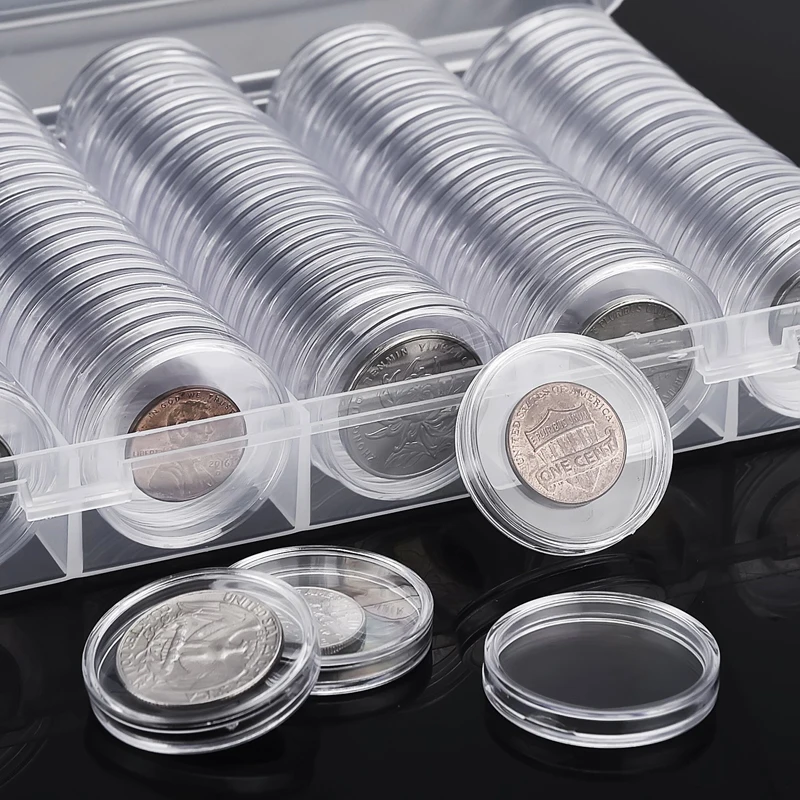 Round Plastic Coin Holder Coin Collection Case With Storage Organizer