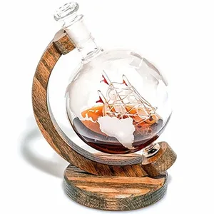 Globe Decanter with ship inside and wood base