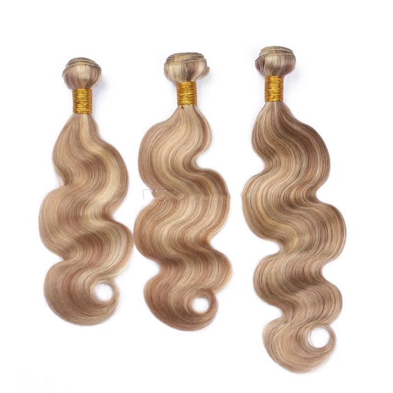 

Indian virgin remy human hair weft body wave natural hair extensions 27/613 honey blonde mix color remy bundles