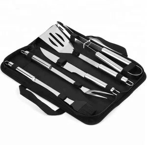 Image of Outdoor portable 5pcs stainless steel bbq tools set / BBQ Grill Accessories Tool Set With Case Bag