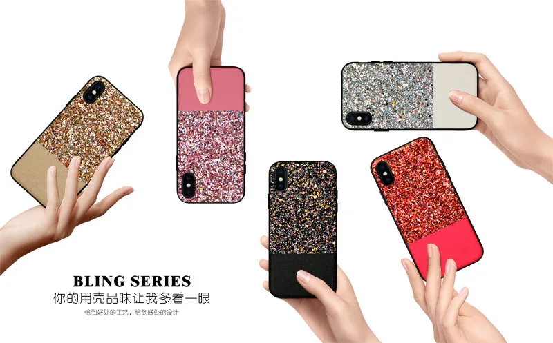 Luxury Bling Glitter Sequin PU TPU PC Smart Phone Case For iPhone X