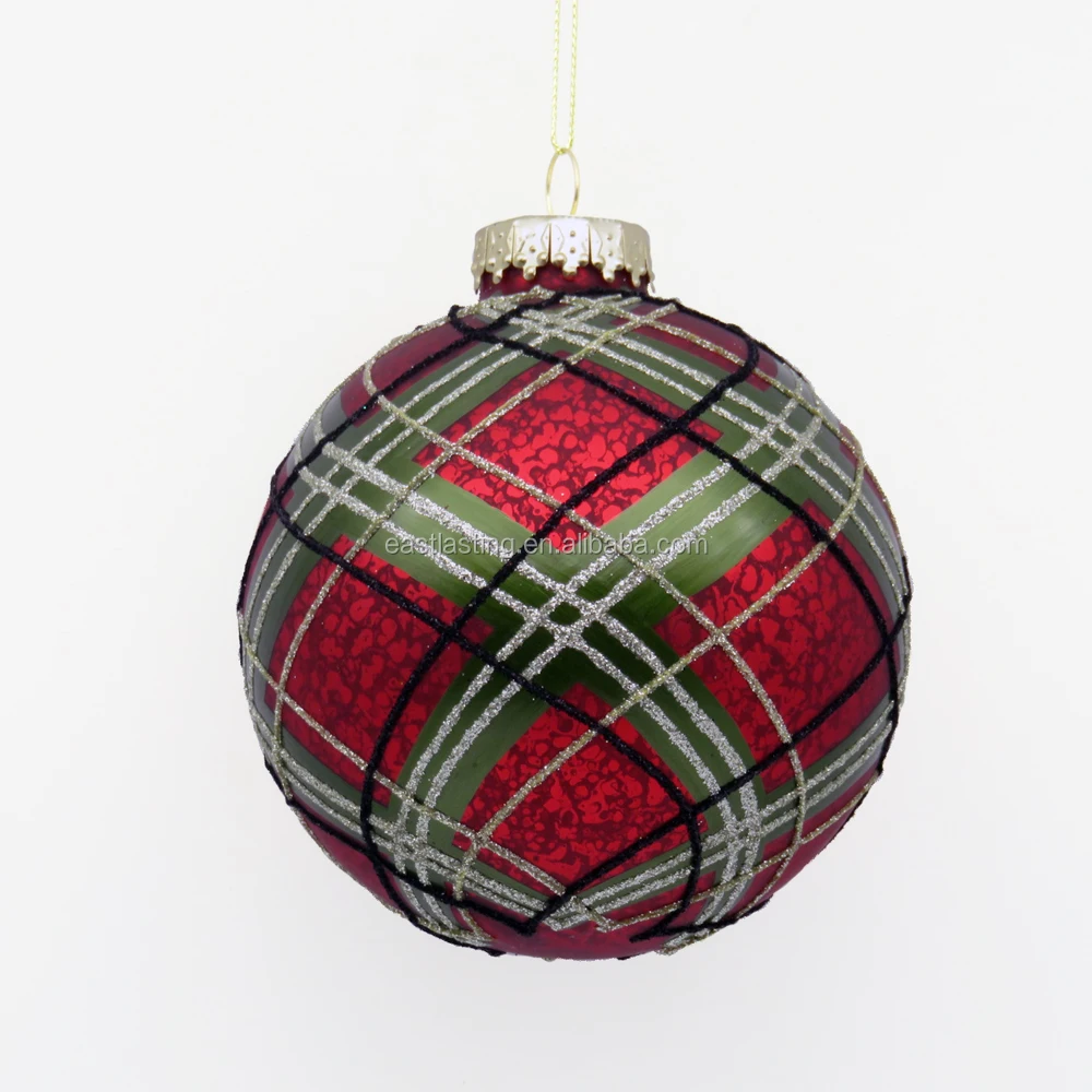 Walmart Supplies 100mm Bulk Holiday Moment Red,Green,Sliver Plaid Glass Christmas Ball Ornaments