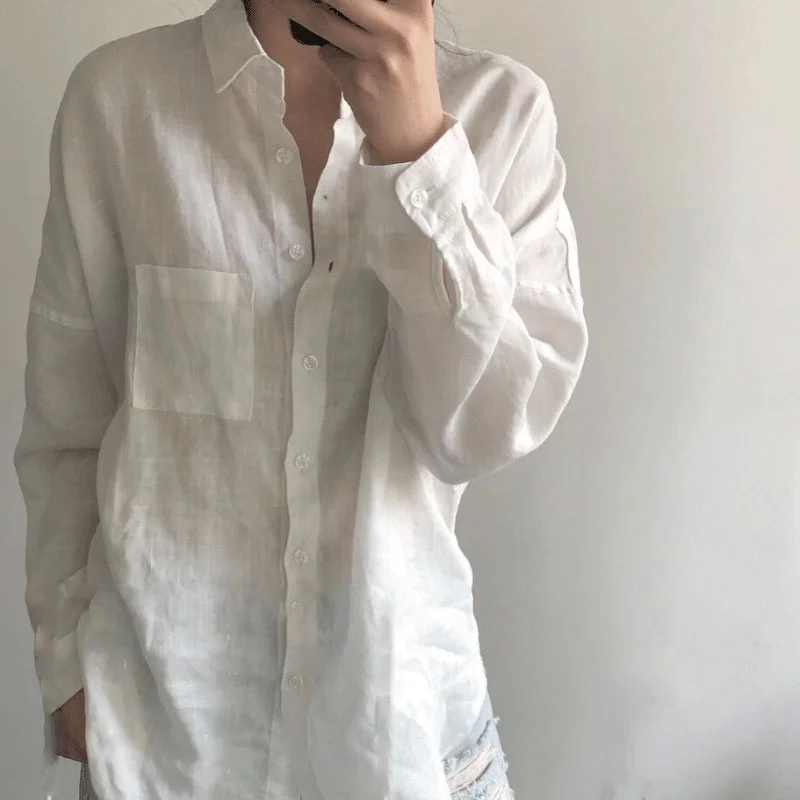 

New Arrival Casual linen shirt women white