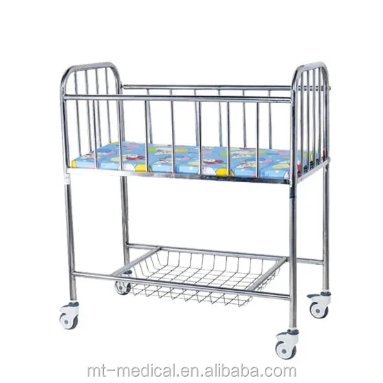 Hospital furniture two crank manual baby cots cribs children metal bed With Siderails