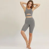 

Custom logo fitness sportswear Two Pieces Knee Length womens crop and biker short set