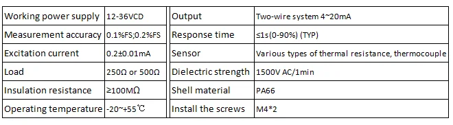 4-20mA PT100 smart temperature transmitter