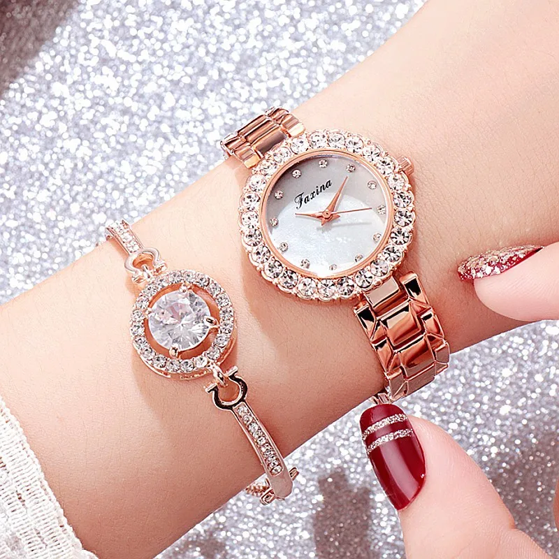 

WJ-8555 Pretty With Bracelet Vogue Hot Sale Women Watch Quartz Diamonds Cute Fancy Attractive Creative Ladies Gift Watch Set