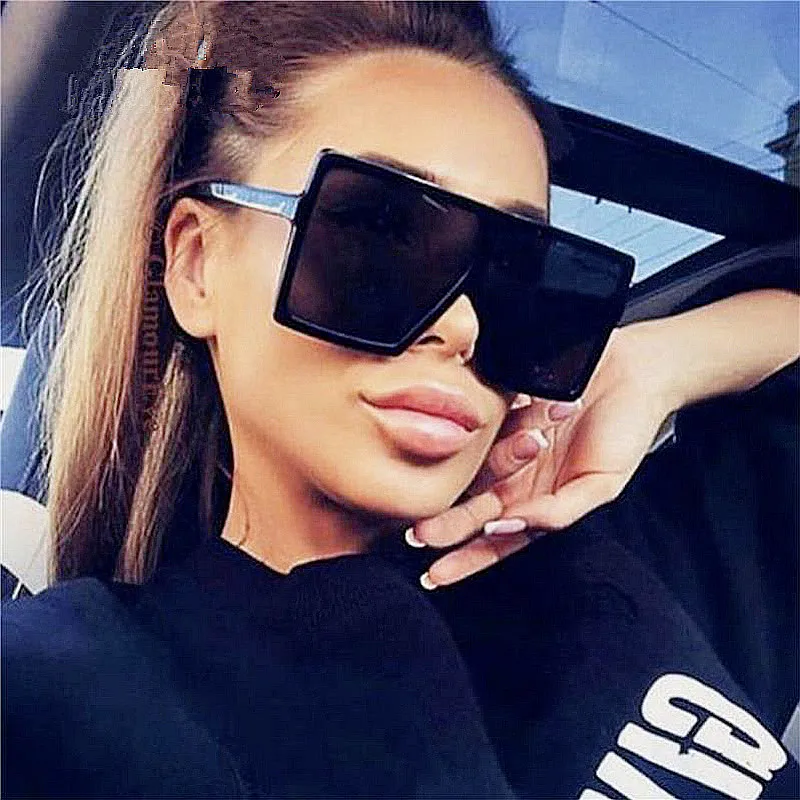 

Hot Selling Fashion Retro Men Women Square Oversized Sunglasses Driving UV400 Big Frame Flat Top Sunglasses