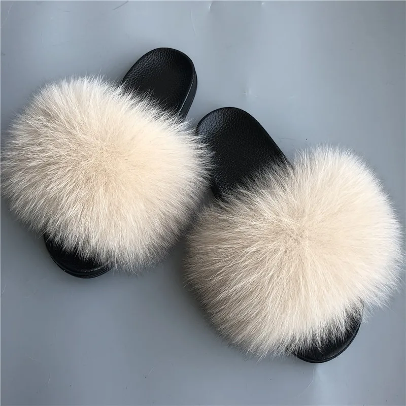 

Various Styles Customized Luxury Spring Summer Winter Fox Fur Slippers Outdoor Sandals For Woman Real Fox Fur Luxury Slides, Picture