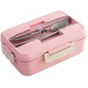 Image of OEM High Quality Biodegradable 3 Compartment Microwave Bento Kid Leak Proof Wheat Straw Lunch Box